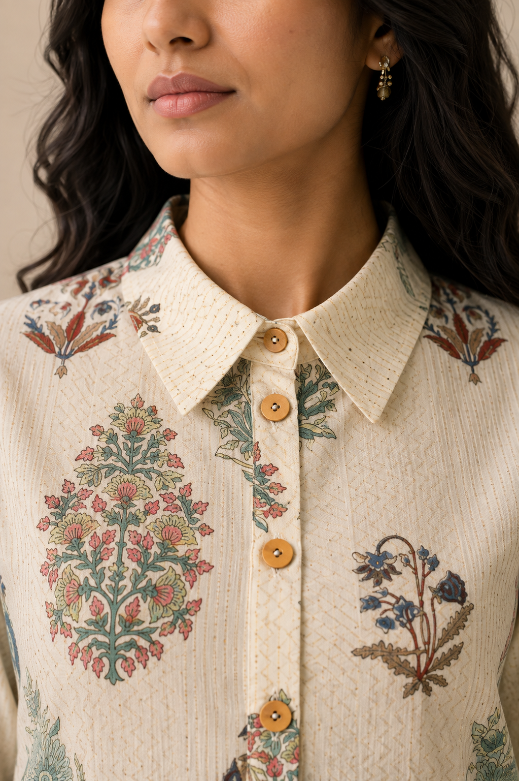 Sanganeri Heritage Shirt Dress Kurta for Women | 100% Super-Soft Cotton | Hand Block Print Longline Kurta with Pockets, Wooden Buttons & Centre Slit