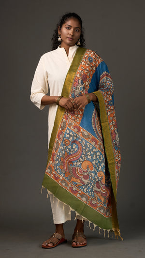 KALAMKARI | Collector's edition Sapphire blue Shawl-Handcrafted