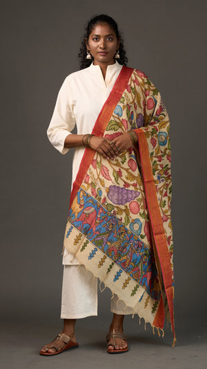 KALAMKARI | Collector's edition Ivory delight Shawl-Handcrafted