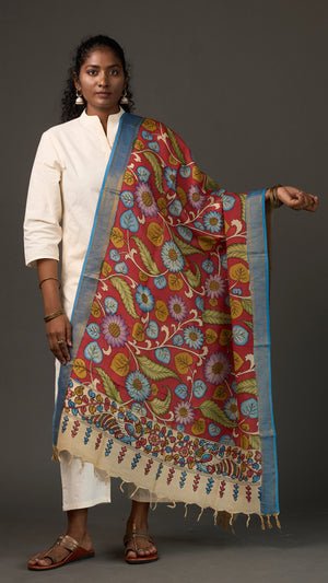 KALAMKARI | Collector's edition Crimson blossom Shawl-Handcrafted