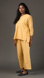 KANSO | Yellow Cotton Linen Mandarin Collar Tunic with Wooden Buttons