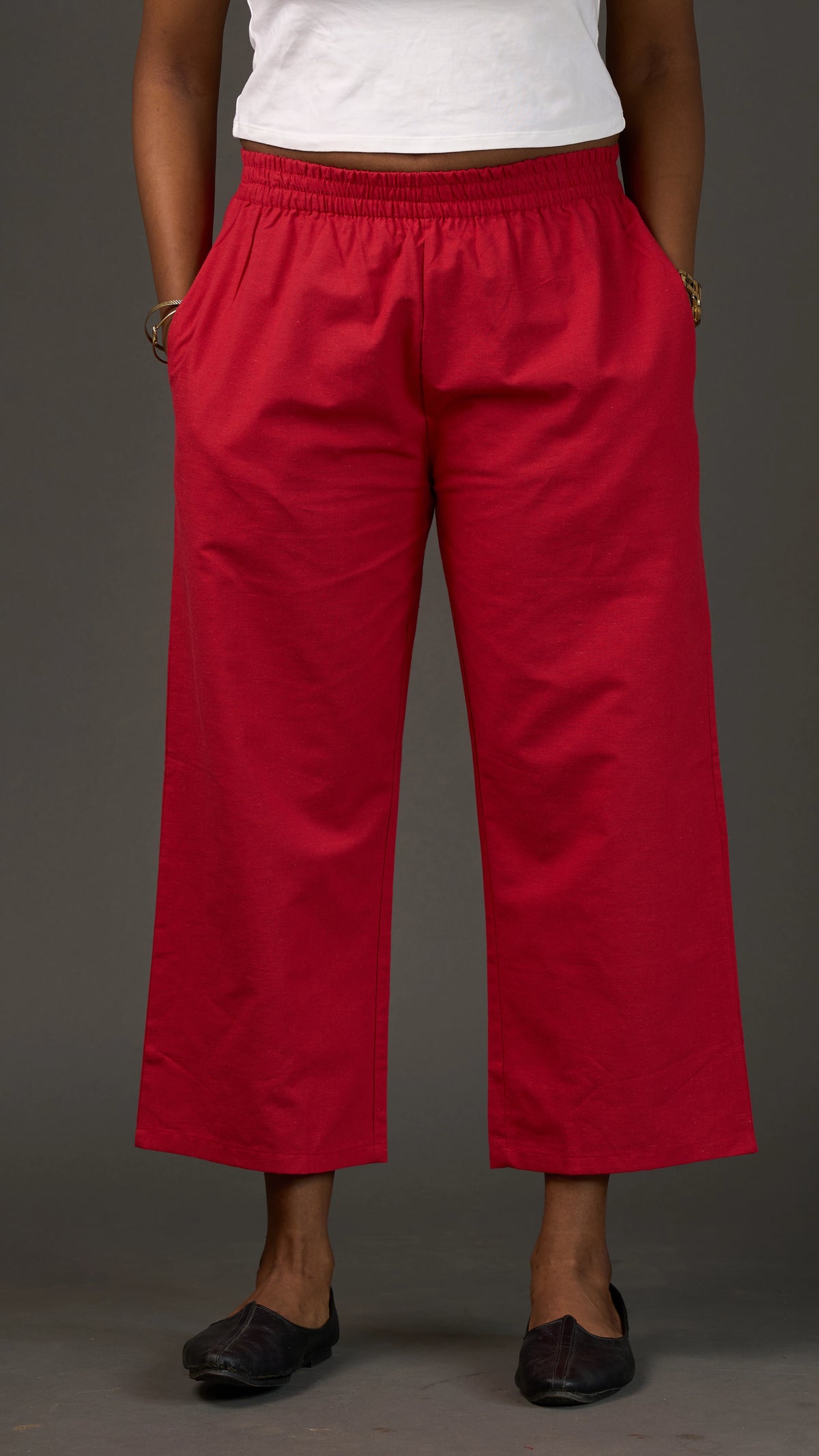 KANSO | Red Cotton Linen Cropped Wide-Leg Pants