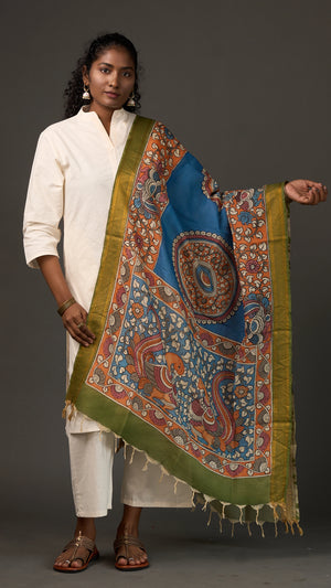 KALAMKARI | Collector's edition Sapphire blue Shawl-Handcrafted