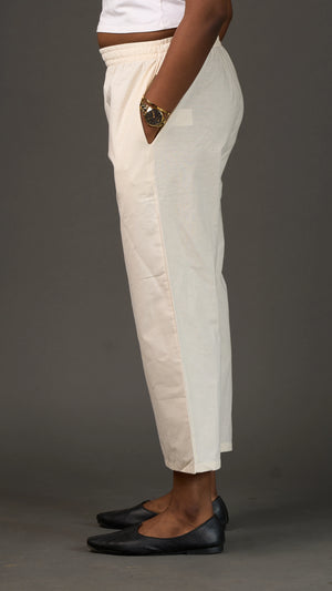 KANSO | White Cotton Linen Cropped Wide-Leg Pants