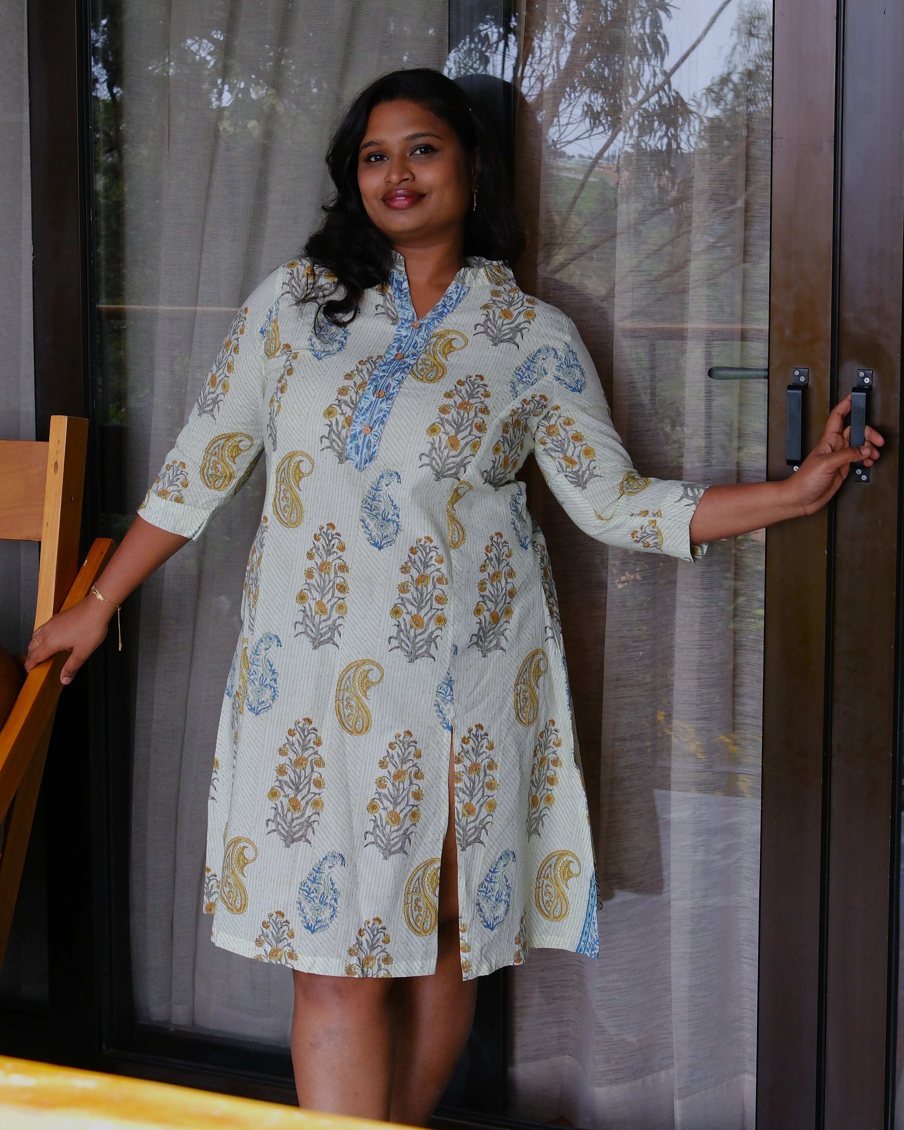 Sanganeri Hand Block Print A-Line Kurta Dress — Mint Paisley | 100% Premium Cotton