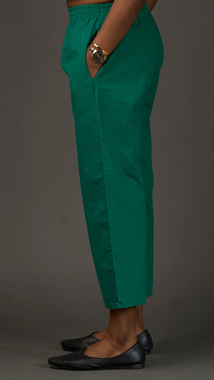 KANSO | Green Cotton Linen Cropped Wide-Leg Pants