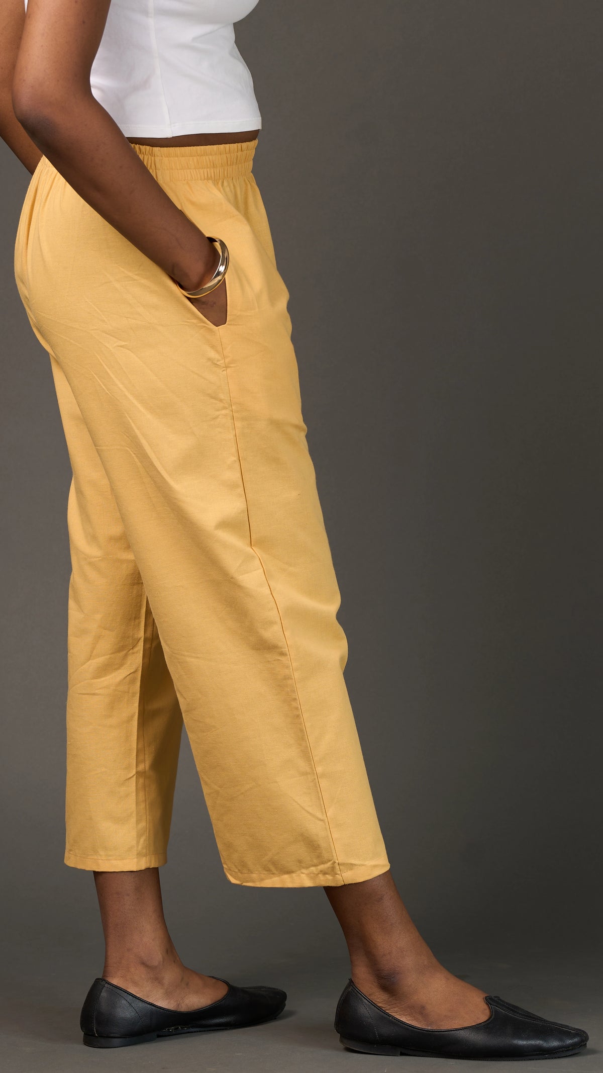 KANSO | Yellow Cotton Linen Cropped Wide-Leg Pants