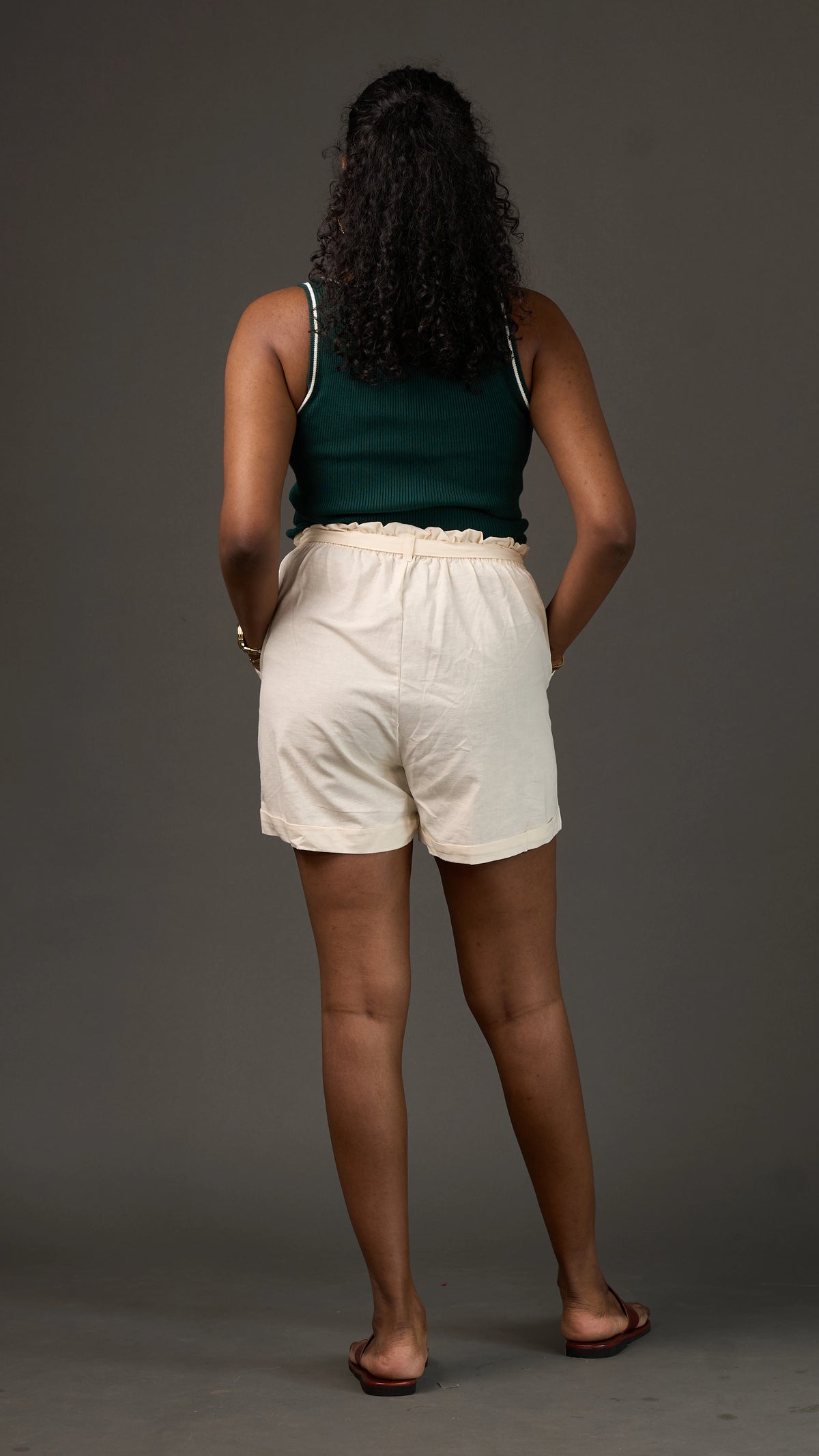 KANSO | White Cotton Linen High-Rise Paper-bag Shorts