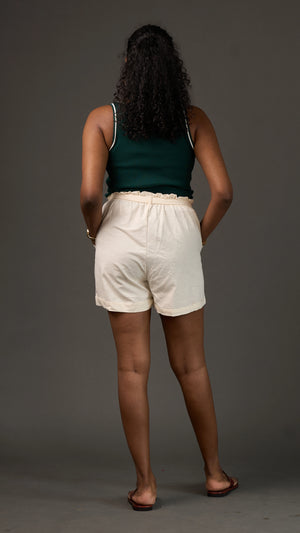 KANSO | White Cotton Linen High-Rise Paper-bag Shorts