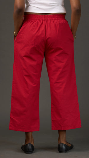 KANSO | Red Cotton Linen Cropped Wide-Leg Pants