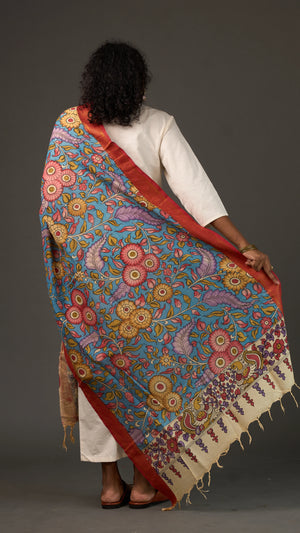 KALAMKARI | Collector's edition Azure bloom Shawl-Handcrafted