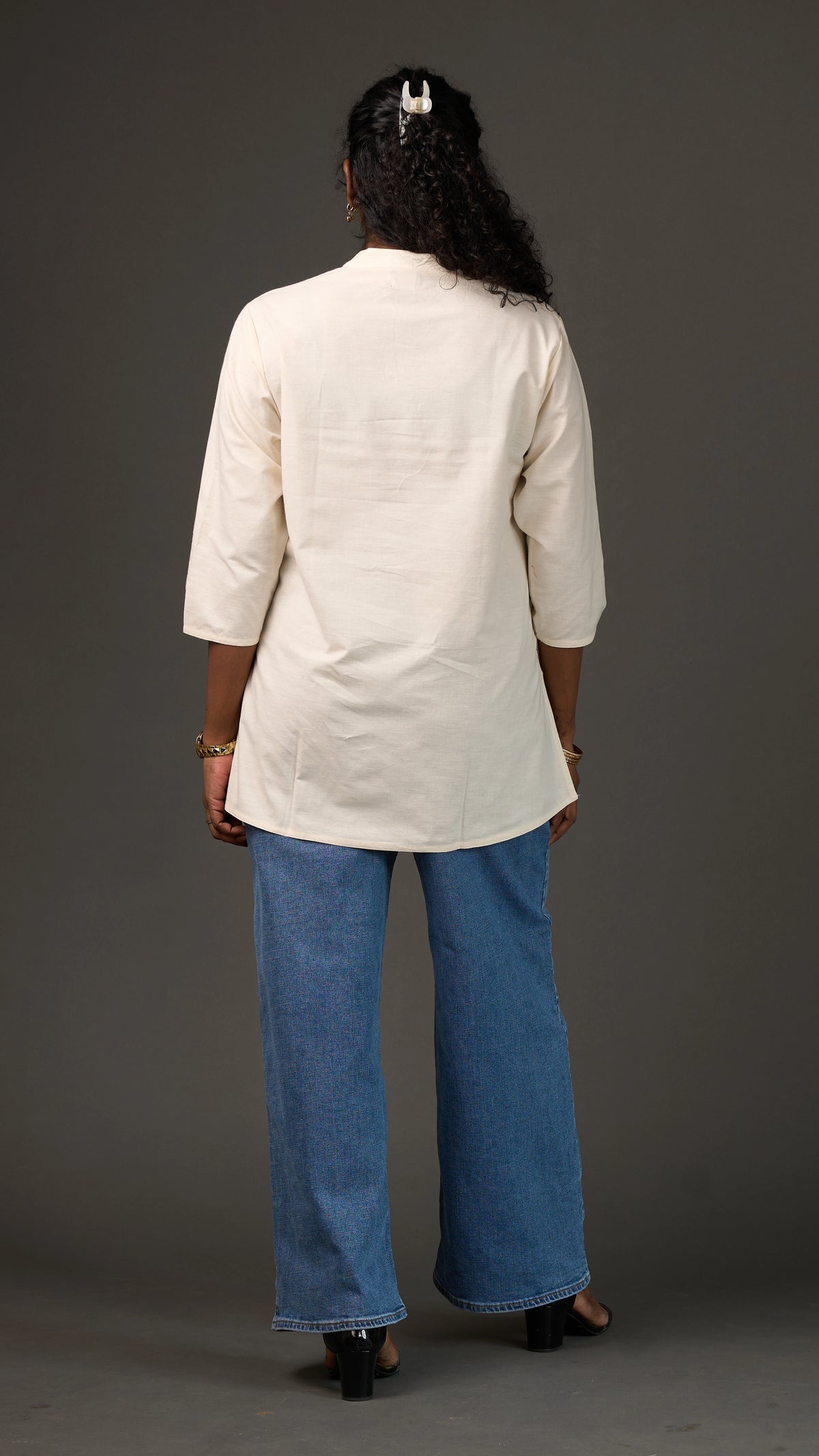 KANSO | White Cotton Linen Mandarin Collar Regular Fit Tunic