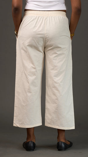 KANSO | White Cotton Linen Cropped Wide-Leg Pants