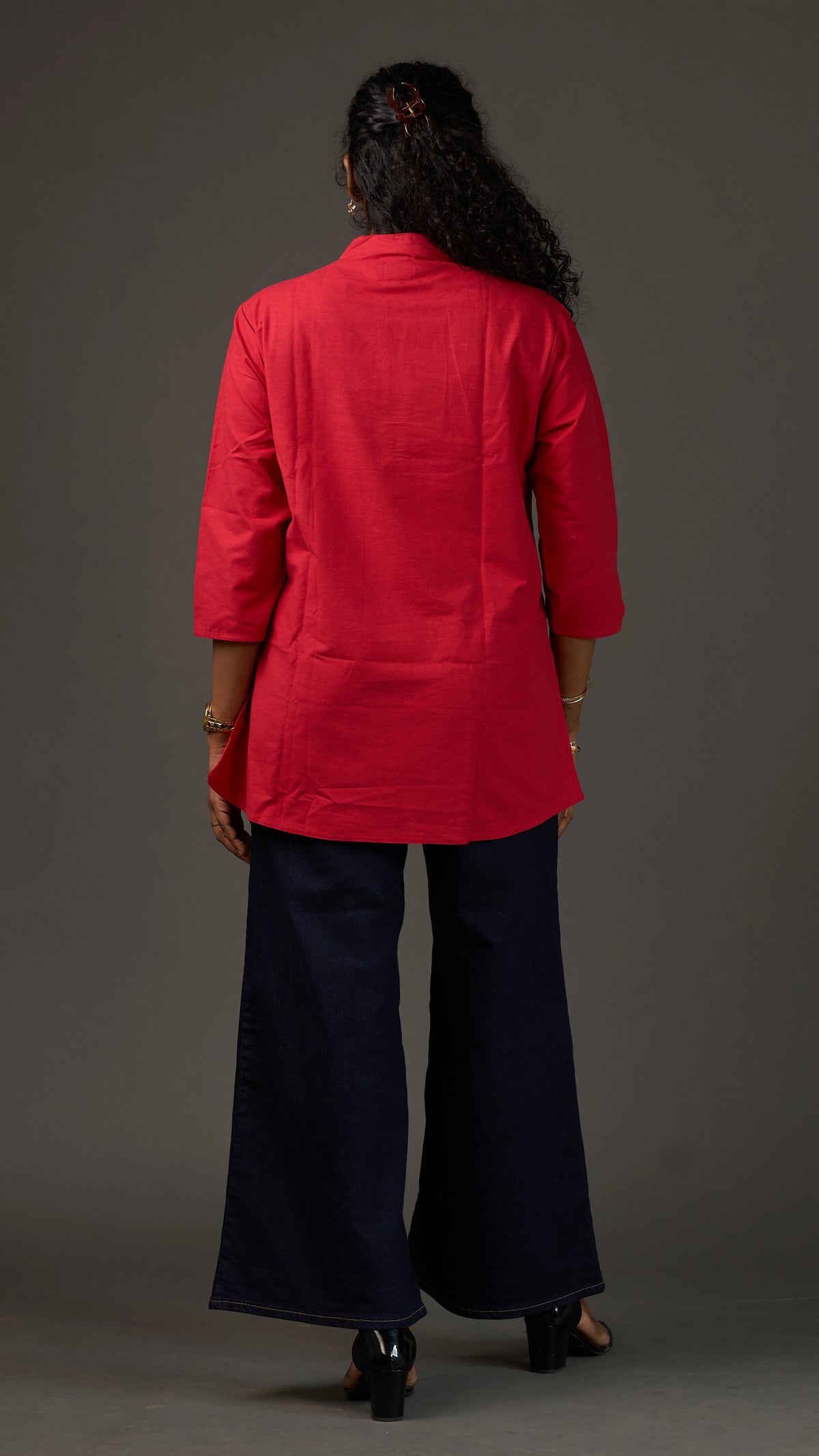 KANSO | Red Cotton Linen Mandarin Collar Regular Fit Tunic