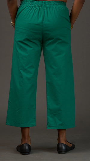 KANSO | Green Cotton Linen Cropped Wide-Leg Pants