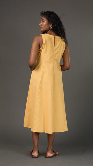 KANSO | Yellow Sleeveless Cotton Linen A-Line Midi Dress