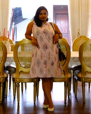 Sanganeri Hand Block Print Sleeveless A-Line Dress — Gulab Stripe | 100% Premium Cotton