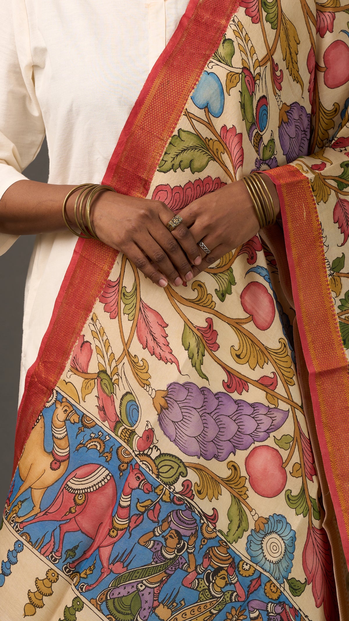 KALAMKARI | Collector's edition Ivory delight Shawl-Handcrafted
