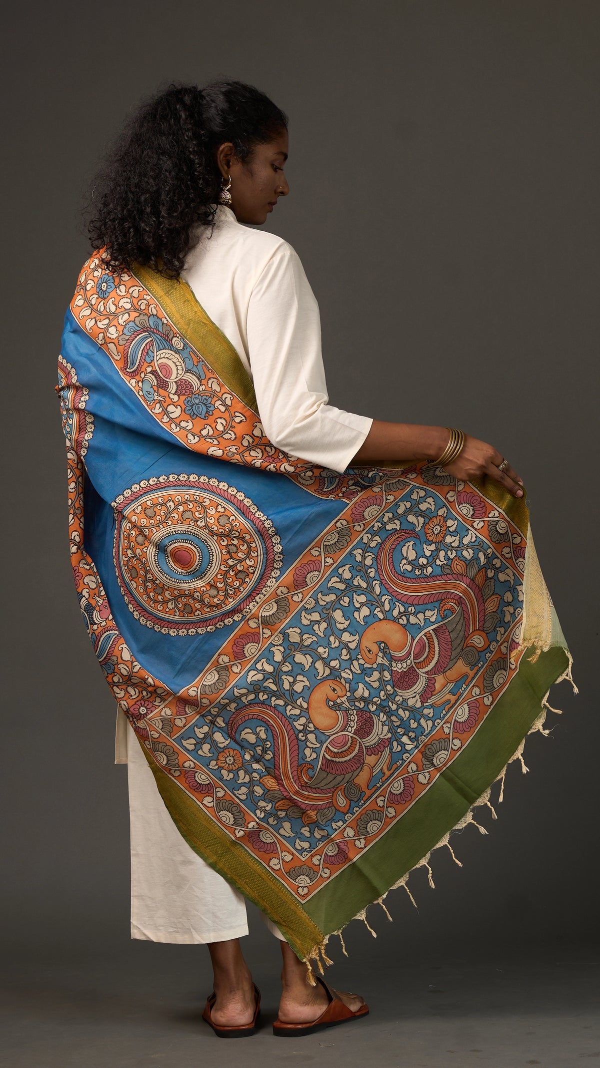 KALAMKARI | Collector's edition Sapphire blue Shawl-Handcrafted