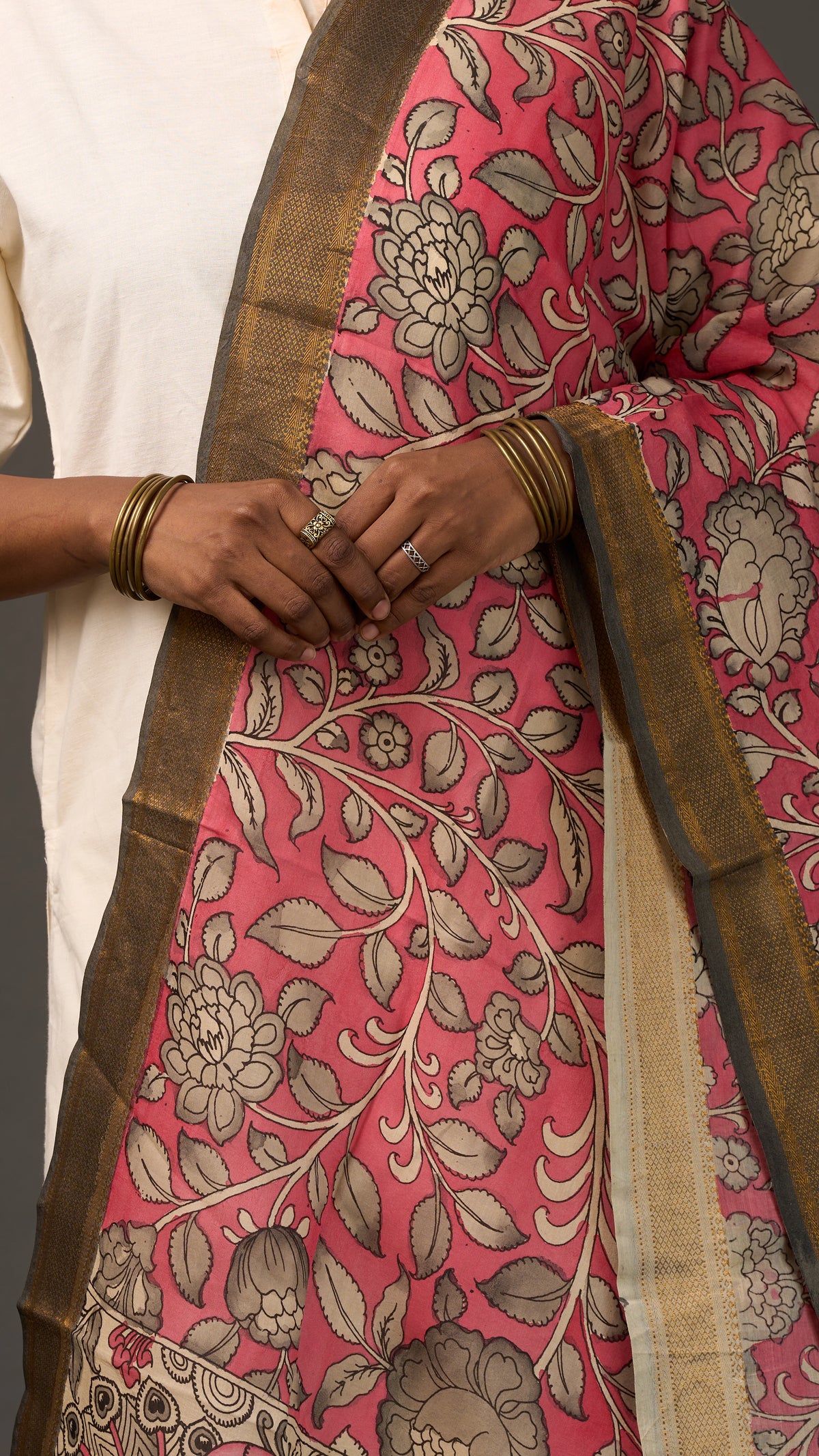 KALAMKARI | Collector's edition Rose' Pink floral Shawl-Handcrafted