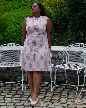 Sanganeri Hand Block Print Sleeveless A-Line Dress — Gulab Stripe | 100% Premium Cotton
