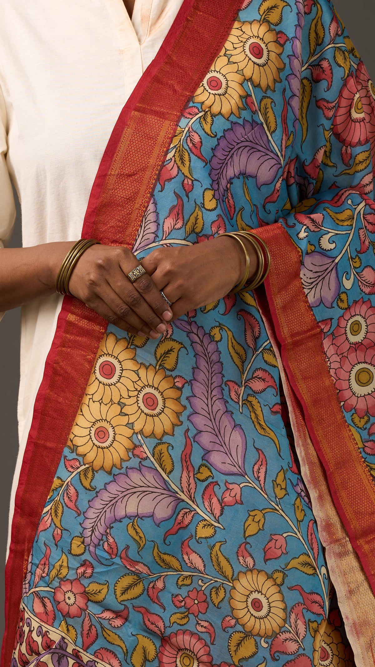 KALAMKARI | Collector's edition Azure bloom Shawl-Handcrafted