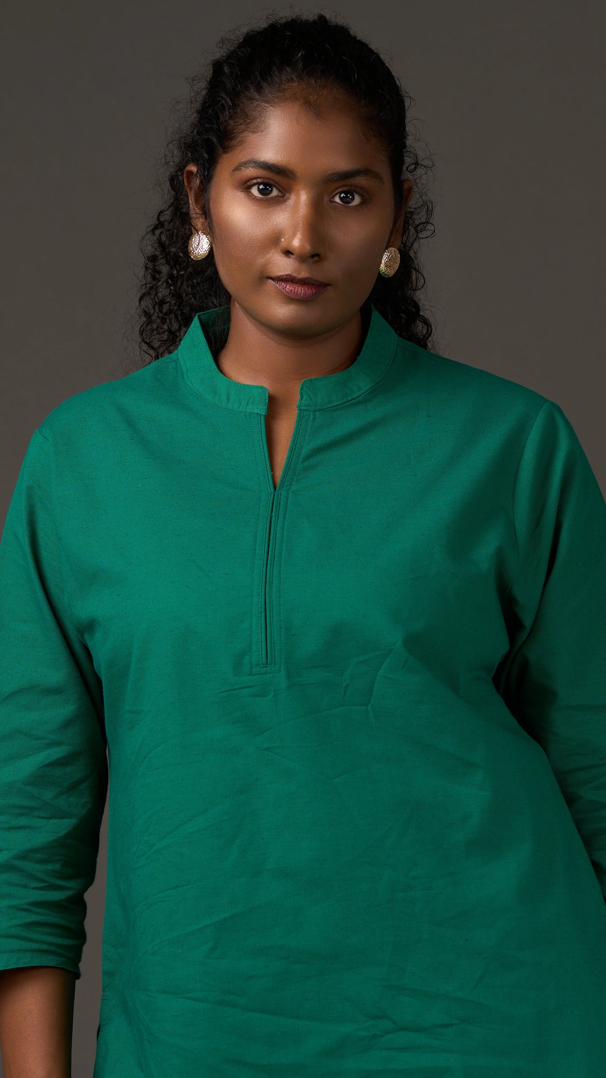 KANSO | Green Cotton Linen Mandarin Collar Regular Fit Tunic