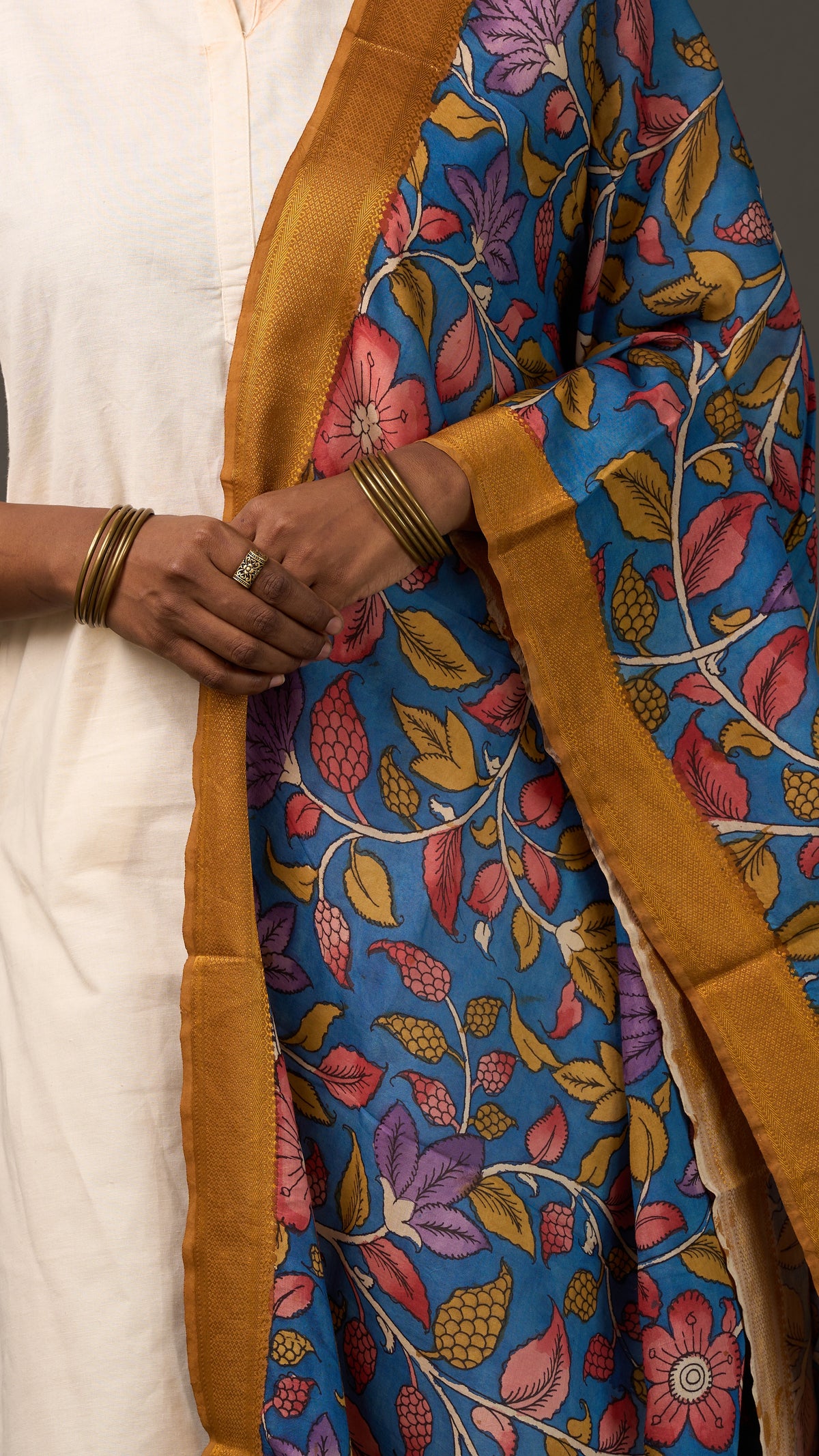KALAMKARI | Collector's edition Royal Indigo Shawl-Handcrafted