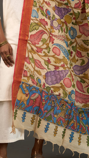 KALAMKARI | Collector's edition Ivory delight Shawl-Handcrafted
