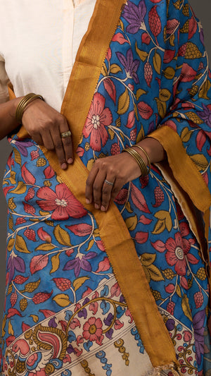 KALAMKARI | Collector's edition Royal Indigo Shawl-Handcrafted