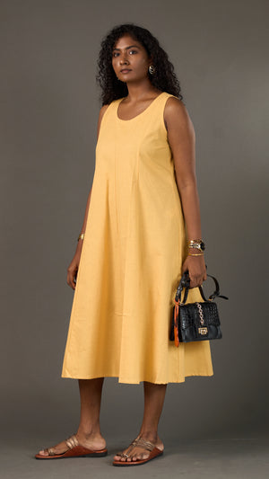 KANSO | Yellow Sleeveless Cotton Linen A-Line Midi Dress