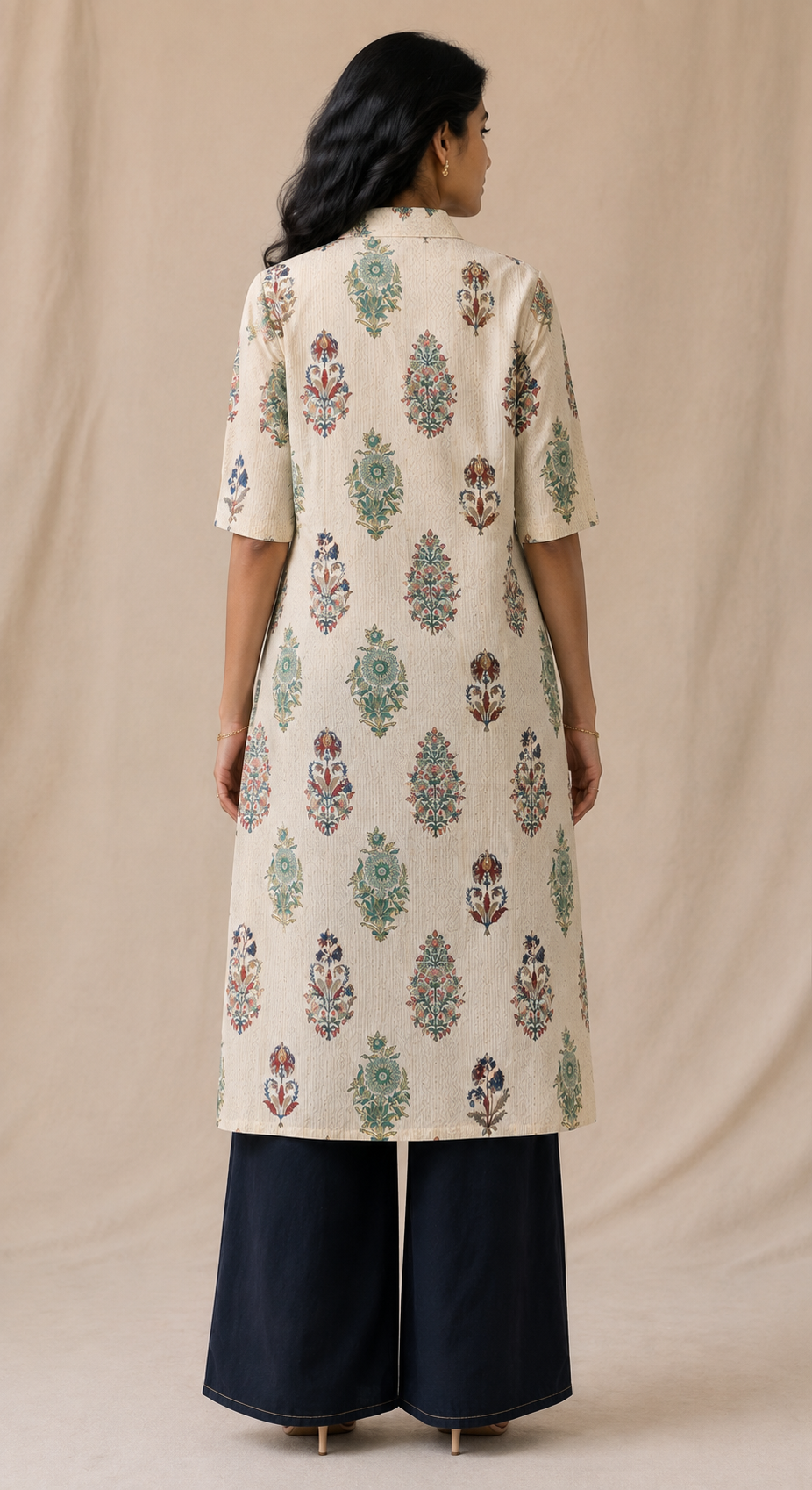 Sanganeri Heritage Shirt Dress Kurta for Women | 100% Super-Soft Cotton | Hand Block Print Longline Kurta with Pockets, Wooden Buttons & Centre Slit