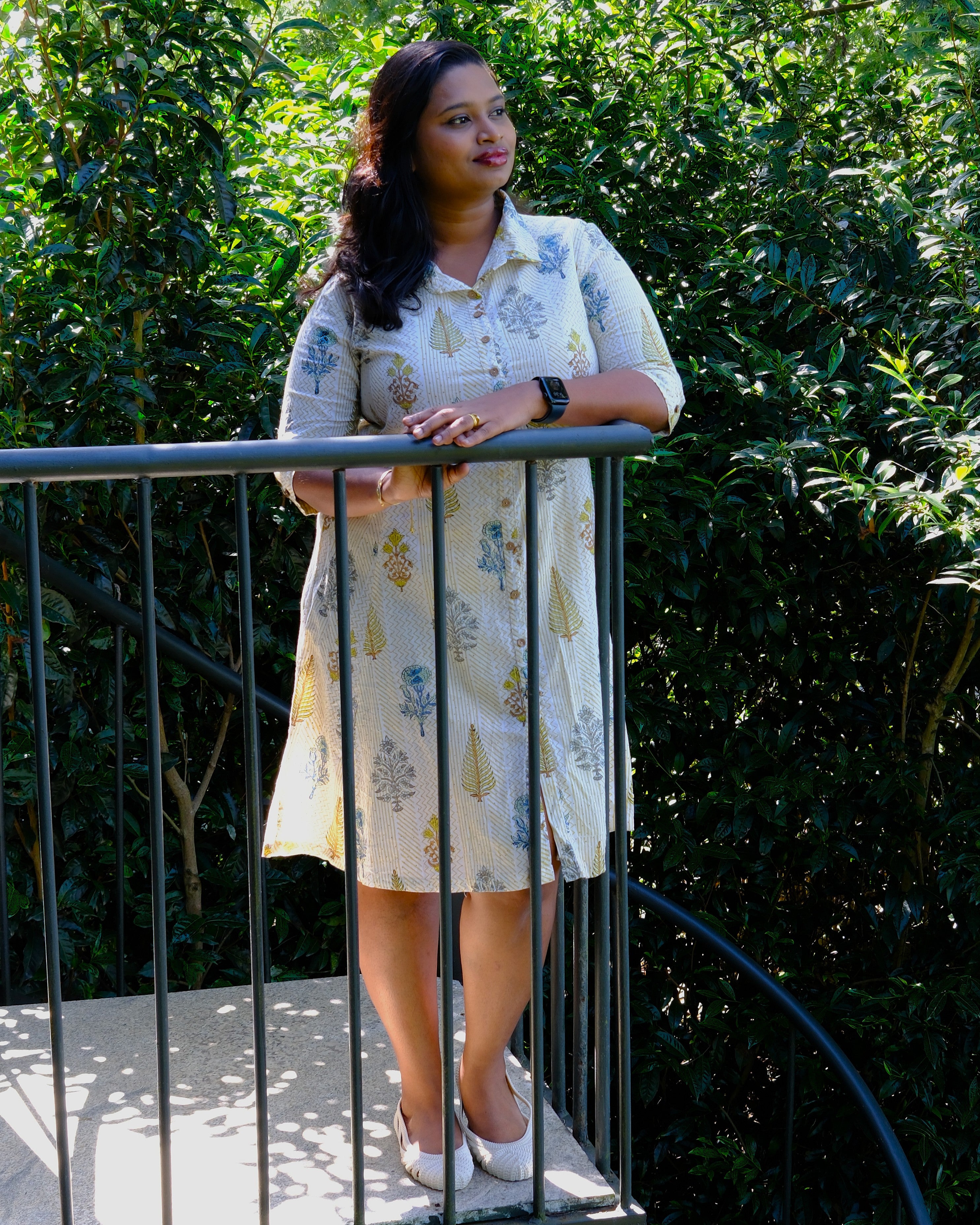 Sanganeri Hand Block Print A-Line Shirt Dress — Mustard Stripe | 100% Premium Cotton