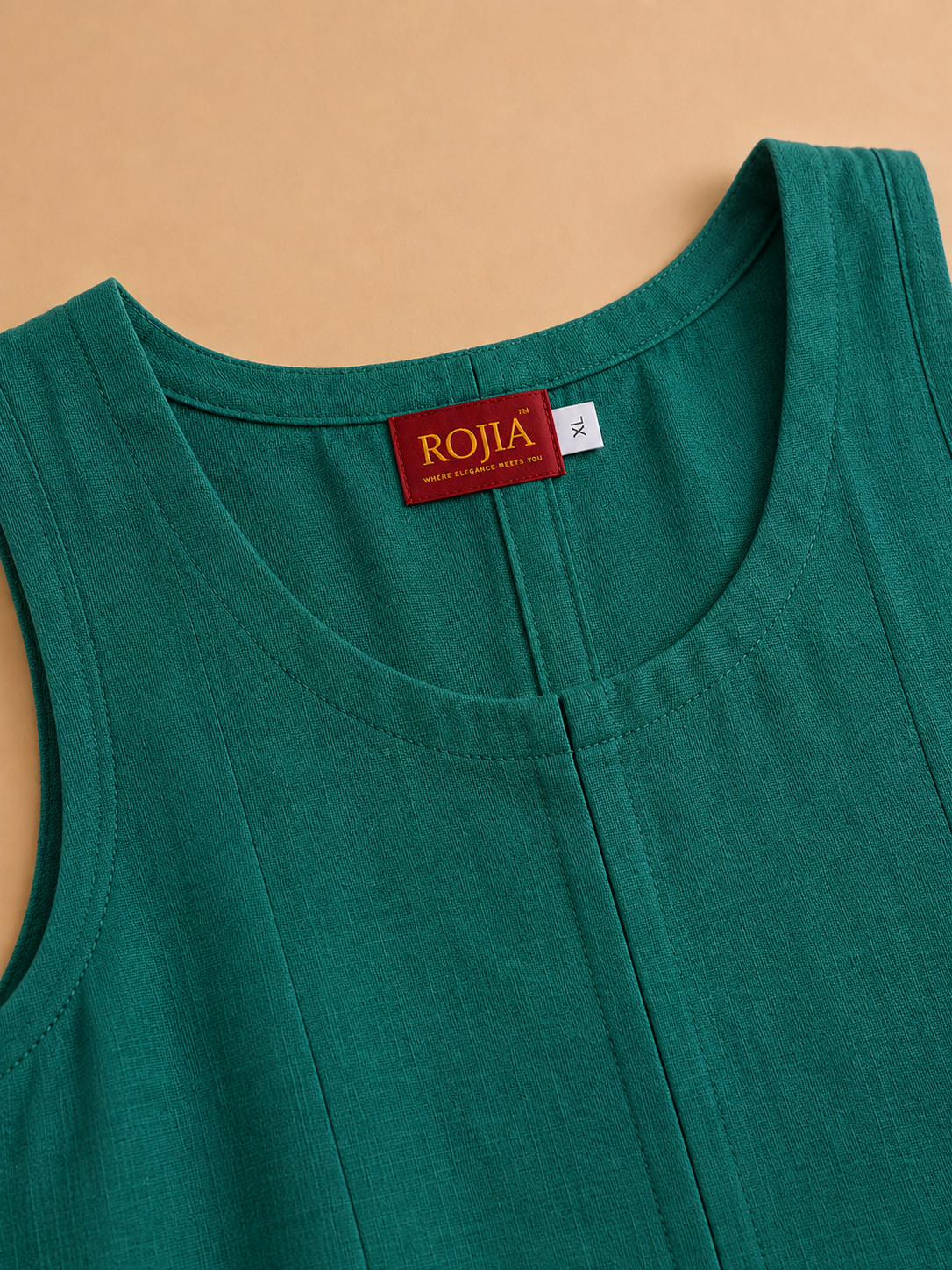 KANSO Women's Cotton Linen Sleeveless A-Line Dress | Boat Neck Midi Dress