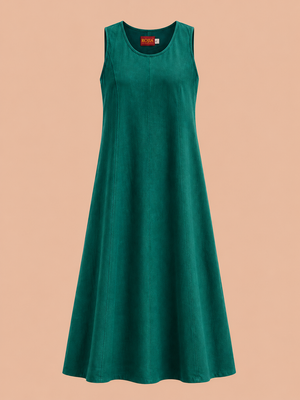 KANSO Women's Cotton Linen Sleeveless A-Line Dress | Boat Neck Midi Dress