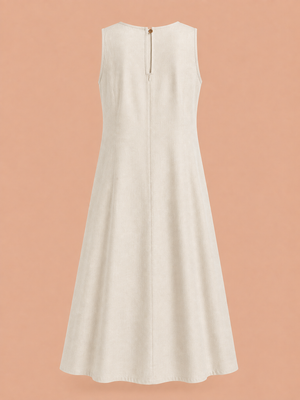 KANSO Women's Cotton Linen Sleeveless A-Line Dress | Boat Neck Midi Dress