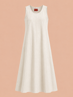 KANSO Women's Cotton Linen Sleeveless A-Line Dress | Boat Neck Midi Dress
