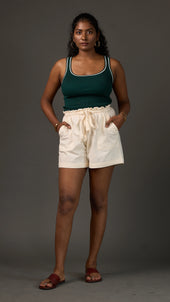 KANSO | White Cotton Linen High-Rise Paper-bag Shorts