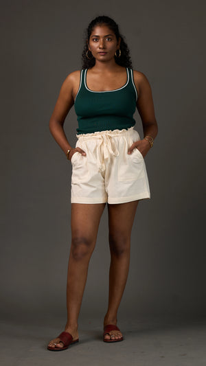 KANSO | White Cotton Linen High-Rise Paper-bag Shorts