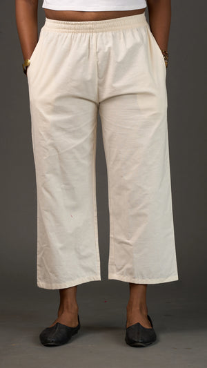 KANSO | White Cotton Linen Cropped Wide-Leg Pants