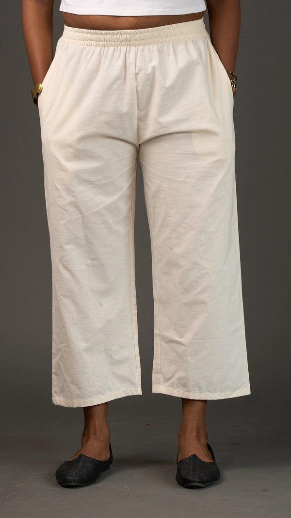 KANSO | White Cotton Linen Cropped Wide-Leg Pants