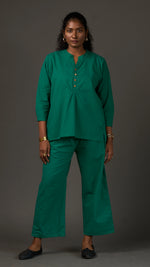 KANSO | Green Cotton Linen Mandarin Collar Tunic with Wooden Buttons