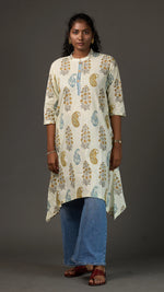 SANGANERI | Ivory Pistachio striped Floral Cotton Shirt Dress