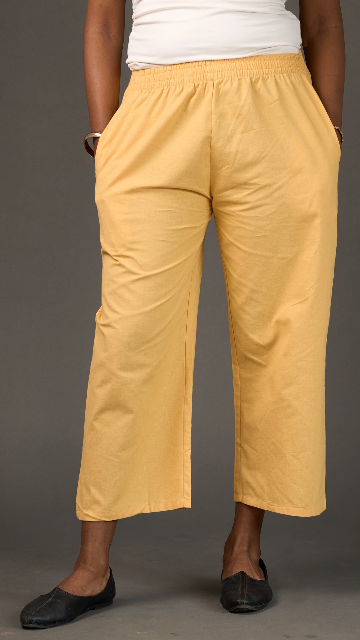 KANSO | Yellow Cotton Linen Cropped Wide-Leg Pants