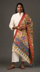 KALAMKARI | Collector's edition Ivory delight Shawl-Handcrafted