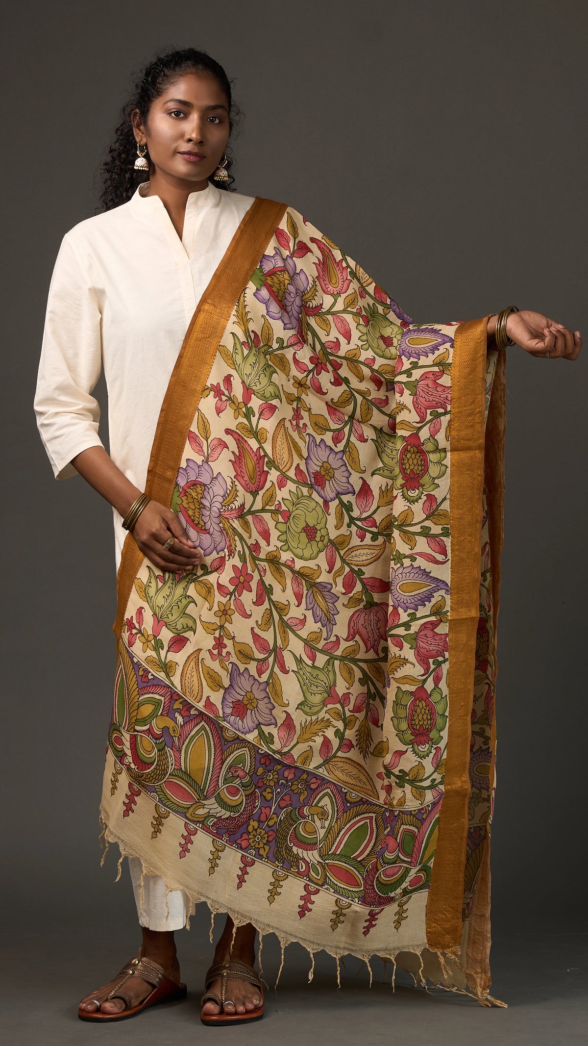 KALAMKARI | Collector's edition Golden Vine Shawl-Handcrafted