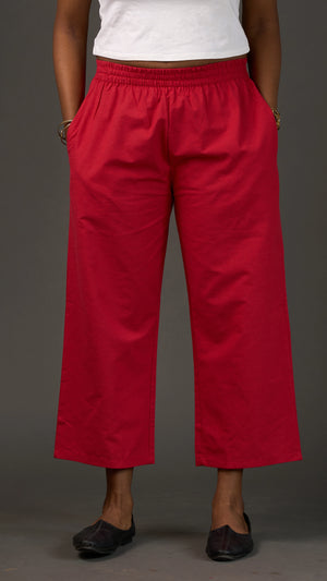KANSO | Red Cotton Linen Cropped Wide-Leg Pants