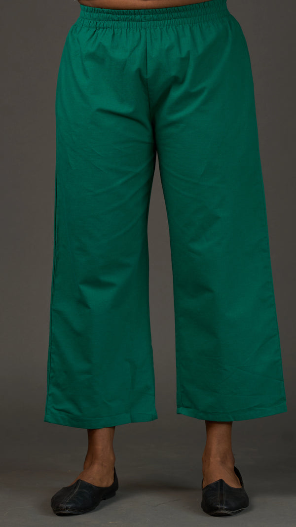 KANSO | Green Cotton Linen Cropped Wide-Leg Pants