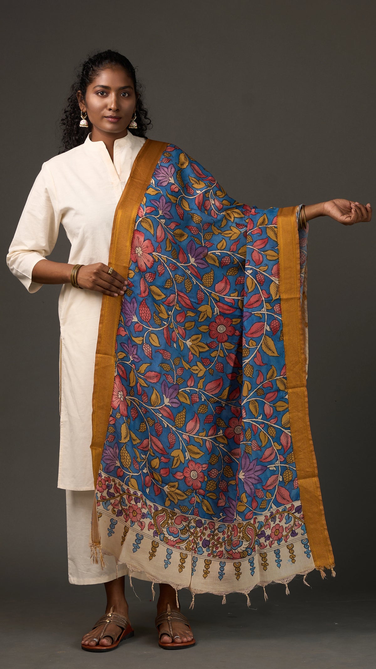 KALAMKARI | Collector's edition Royal Indigo Shawl-Handcrafted