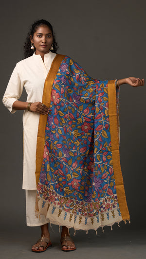 KALAMKARI | Collector's edition Royal Indigo Shawl-Handcrafted